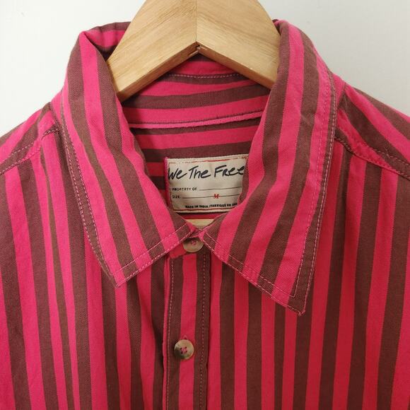 We The Free People Freddie Striped Shirt Size Large Womens Buttonup Oversized - Picture 2 of 10